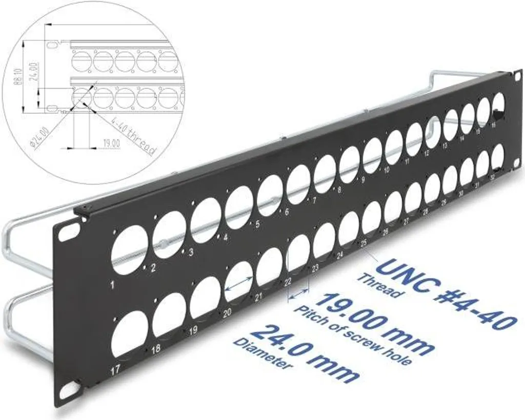 Panneau de Brassage 19" Anti-Tension 32 Ports Type D Delock 67057