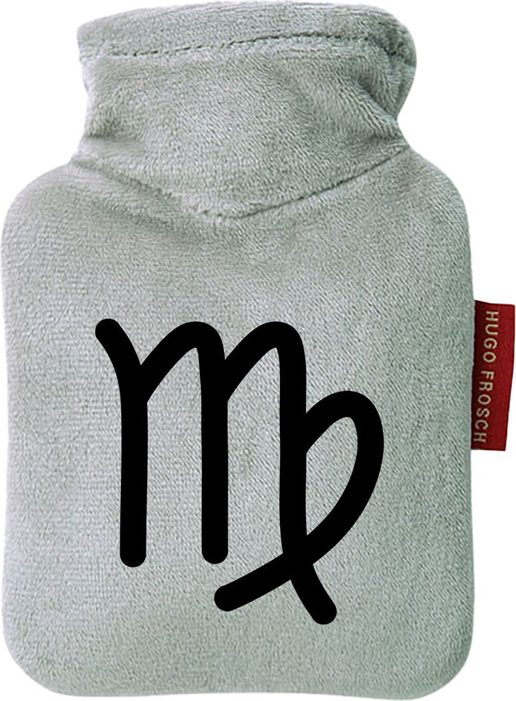 Huuraa Mini-Wärmflasche Jungfrau Sternzeichen Zeichen 0,2 Liter Grey Mini Veloursbezug Taschenwärmer Geschenkidee