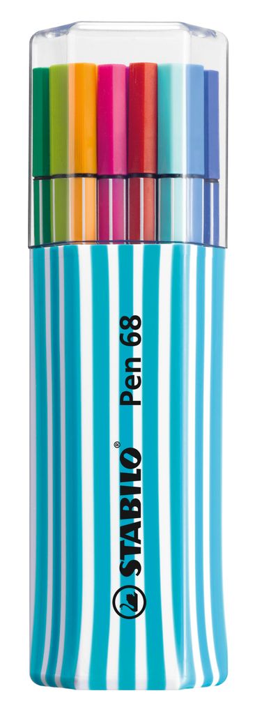 Premium-Filzstift - STABILO Pen 68 - 15er Single-Pack - mit 15 verschiedenen Farben - hellblau