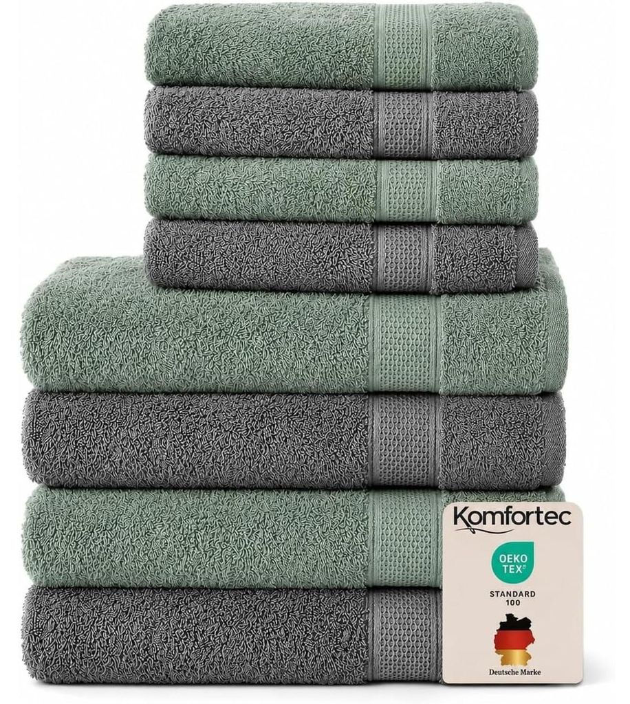 Komfortec 8er Handtuch Set aus 100% Baumwolle, 4 Badetücher Produktbild 
