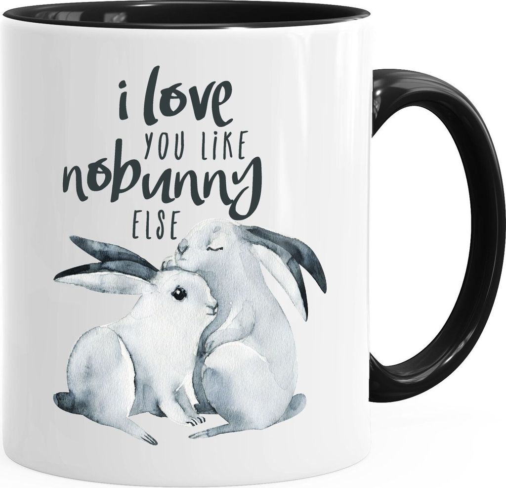 Tasse Hase I love you like nobunny else Geschenk Liebe Spruch Liebespruch Wortspiel Watercolor MoonWorks schwarz unisize