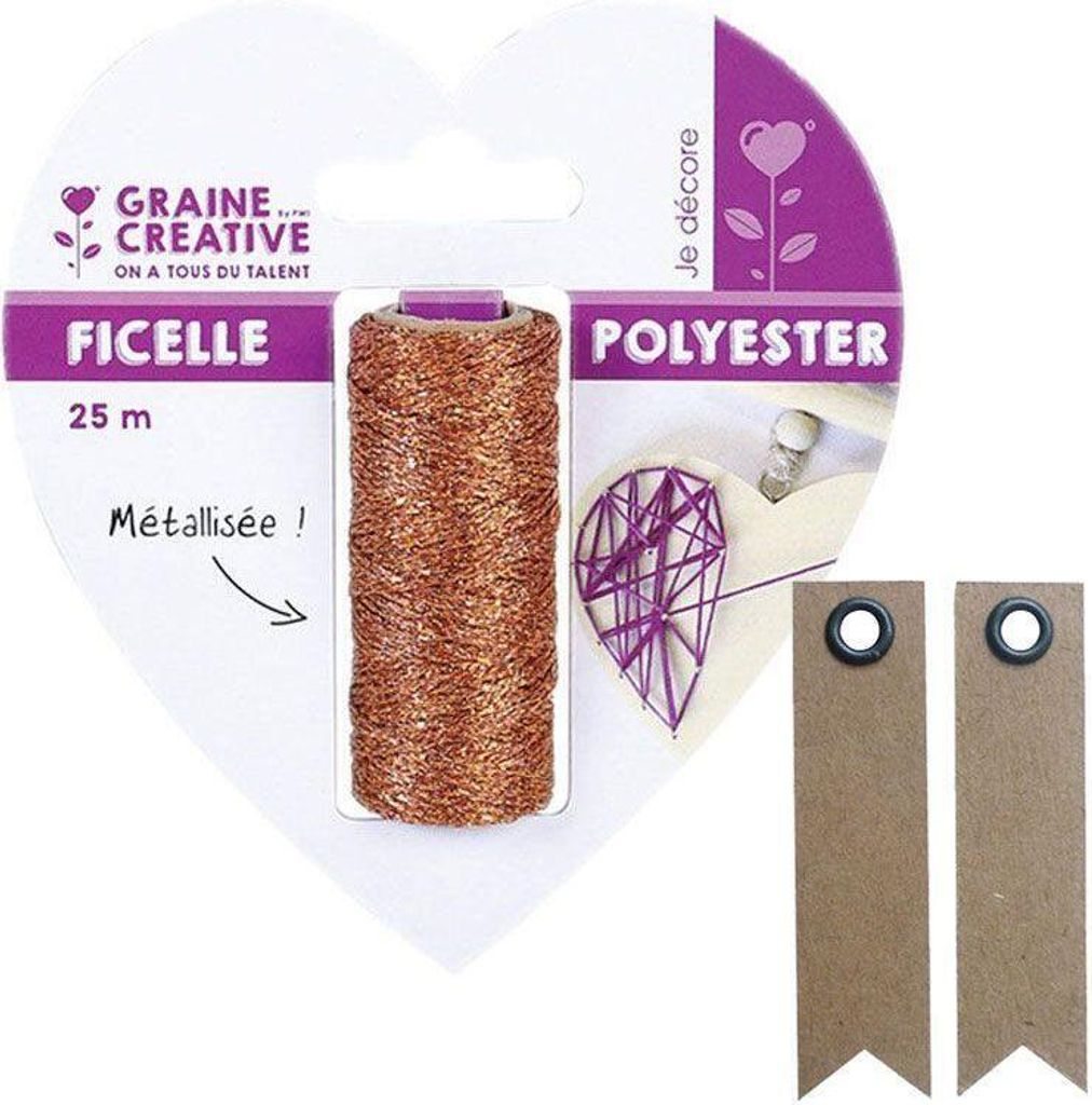 Nähfaden metallic 25 m - Kupfer - String Art + 20 Wimpel Kraft Etiketten