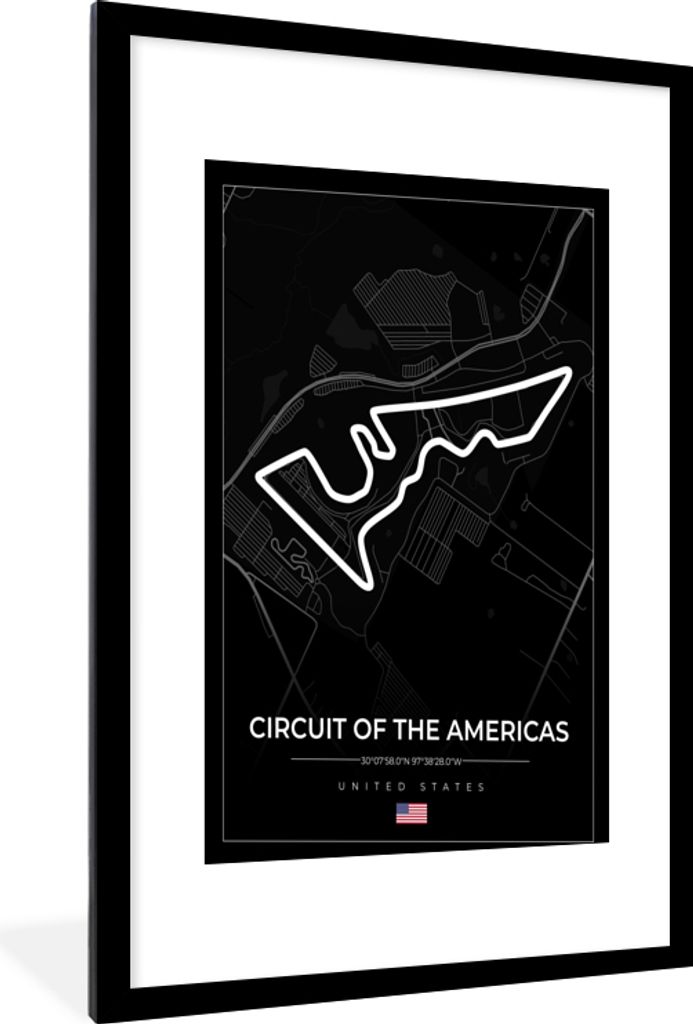 MuchoWow Gerahmtes Poster Amerika - Rennstrecke - Formel 1 - Circuit of the Americas - Rennsport - Schwarz 60x90 cm - Poster mit Schwarzem Bilder...