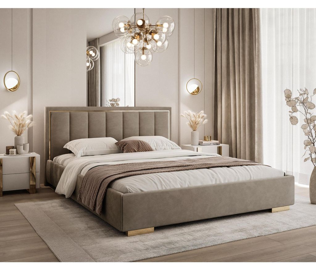 Modernes braunes Polsterbett 180x200 mit gestepptem Kopfteil AURUM Bett im Glamour-Stil mit Bettkasten, Größe: 180 x 200 cm, Farbe: Braun (french...