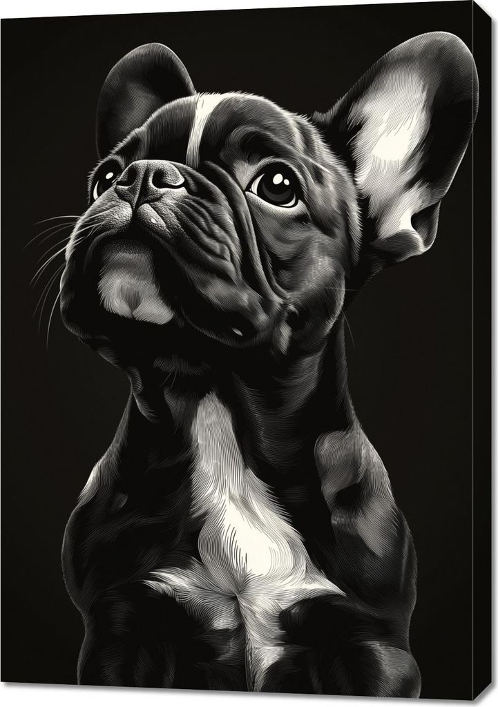 Bild 70x100cm Tierporträt für das Wohnzimmer | Französische Bulldogge | Schwarz-Weiß