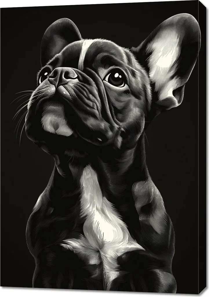 Poster 70x100 Bulldog Francese Bianco e Nero - Arte per Salotto