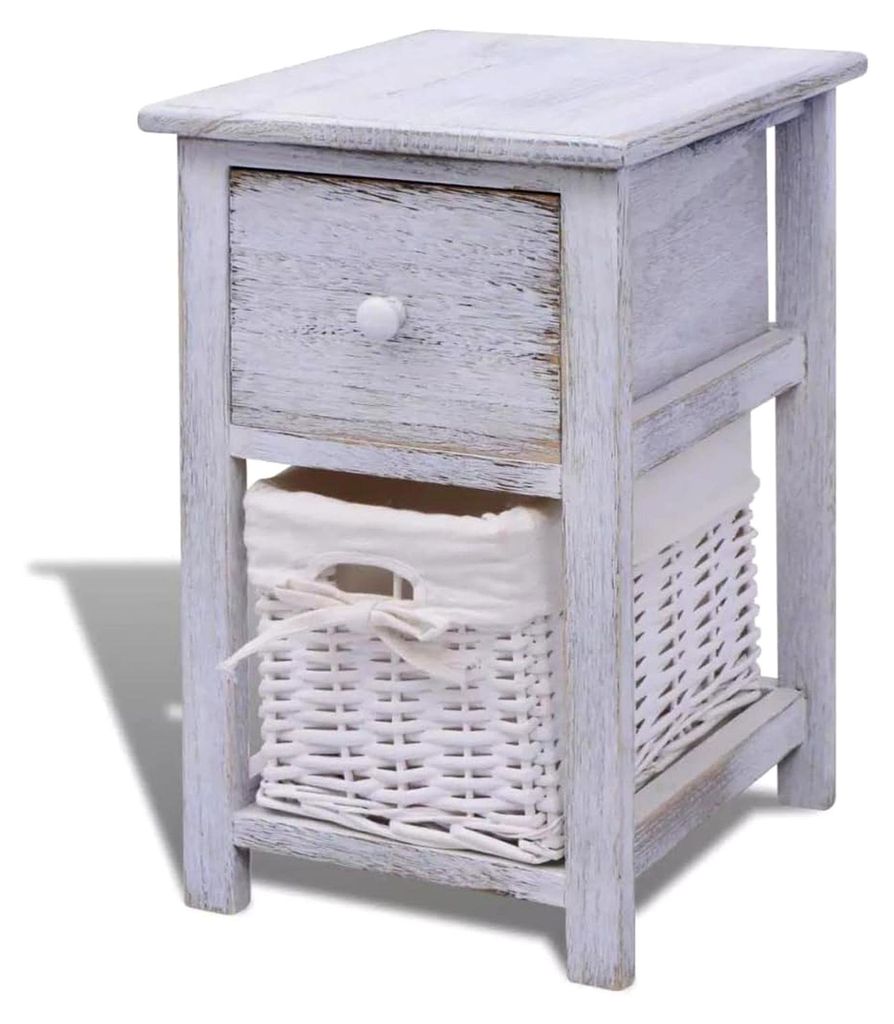 Nachttisch mit Schublade, Nachtkommode, Beistelltisch, Telefontisch, Schubladenschrank, kleiner Schrank, Holz, Weiß