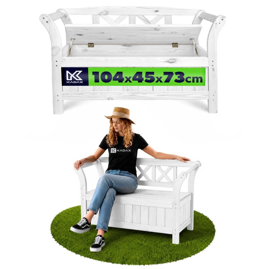 KADAX Parkbank aus Holz mit Rückenlehne, Terrasse mit Box, Produktbild 