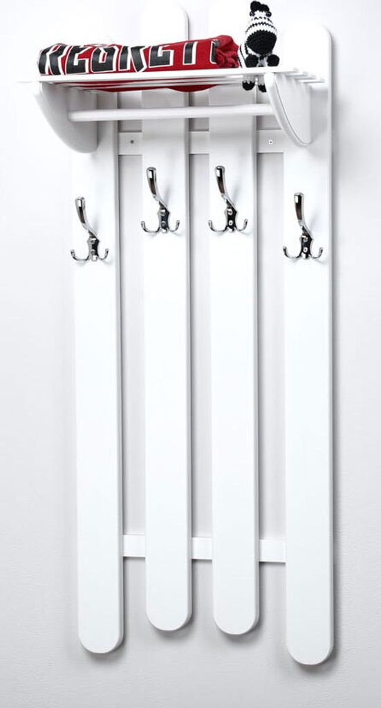 Garderobe Kiefer massiv Vollholz Weiß Junco 345 - Abmessungen: 125 x 50 x 33 cm (H x B x T)