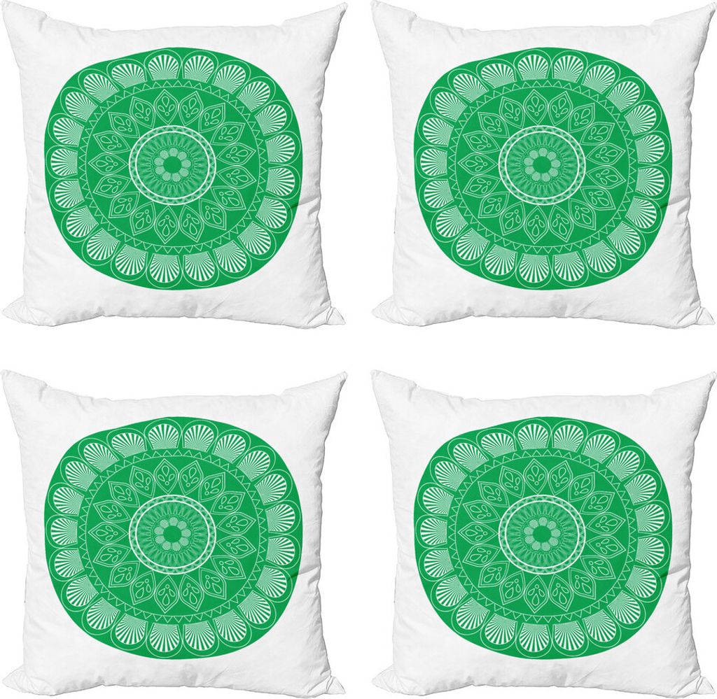ABAKUHAUS grüne Mandala Kissenbezug Set (4 Stück), Orientalische Blumen-Motiv, Moderner Doppelseitiger Digitaldruck, 45 cm x 45 cm, Grün und Weiß
