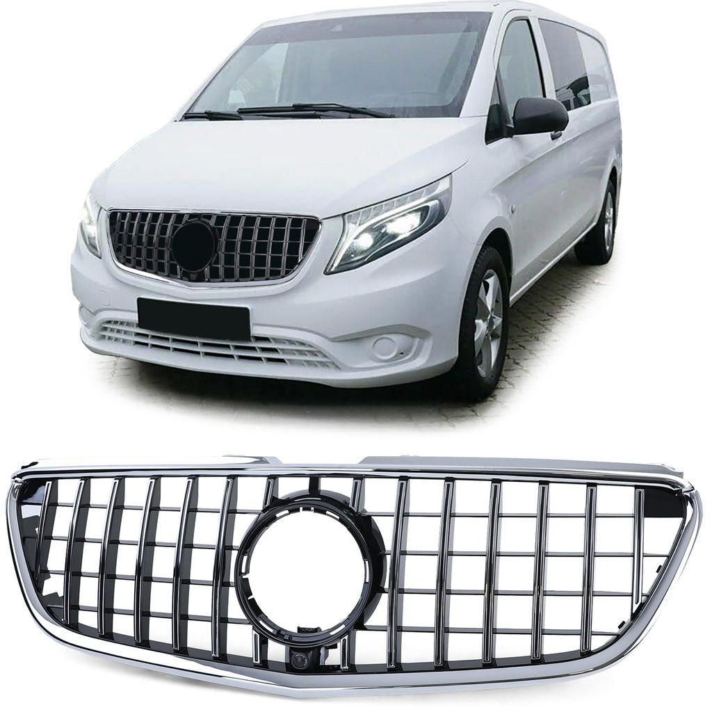 Sport Kühlergrill Schwarz Glanz Chrom für Mercedes V Klasse Vito W447 ab 14