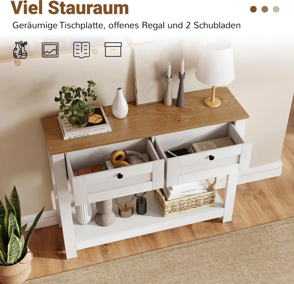 Table Console Étroite 2 Tiroirs en Bois avec Rangement Double Niveau - 3