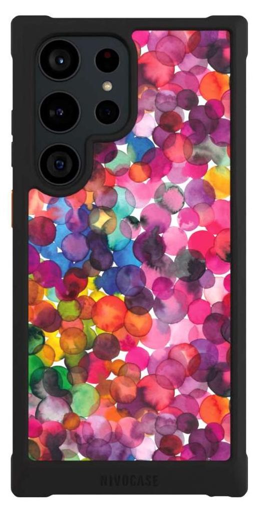 NIVOCASE Hülle für Samsung Galaxy S23 Ultra Stoßfeste Handyhülle NIVOmax Case Schwarz Punkte Wasserfarbe bunt