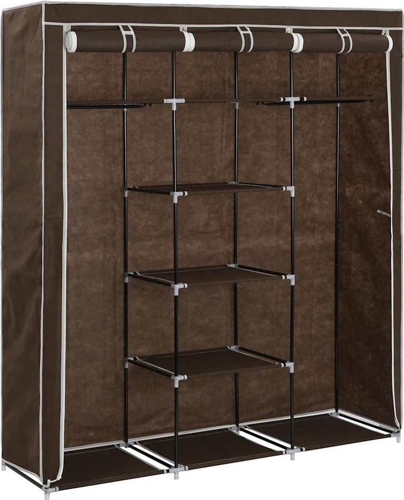 vidaXL Kleiderschrank mit Fächern und Stangen Braun 150x45x175cm Stoff