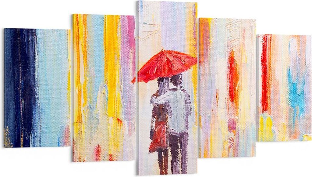 Bild auf Leinwand - Leinwandbild - Liebhaber Regenschirm - 160x85cm - Wand Bild - Wanddeko - Leinwanddruck - Bilder - Kunstdruck - Wanddekoration -...