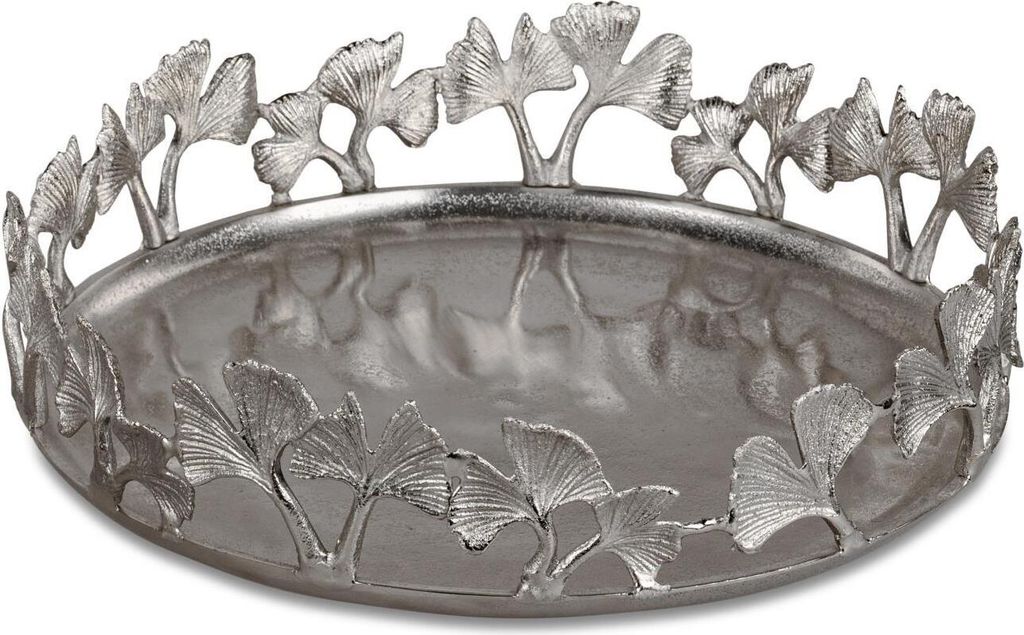 Dekotablett Ginkgo Blätter rund D. 35cm silber aus Produktbild 