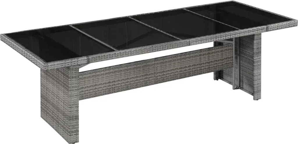 Table de repas rectangulaire en rotin synthétique et plateau verre 240cm