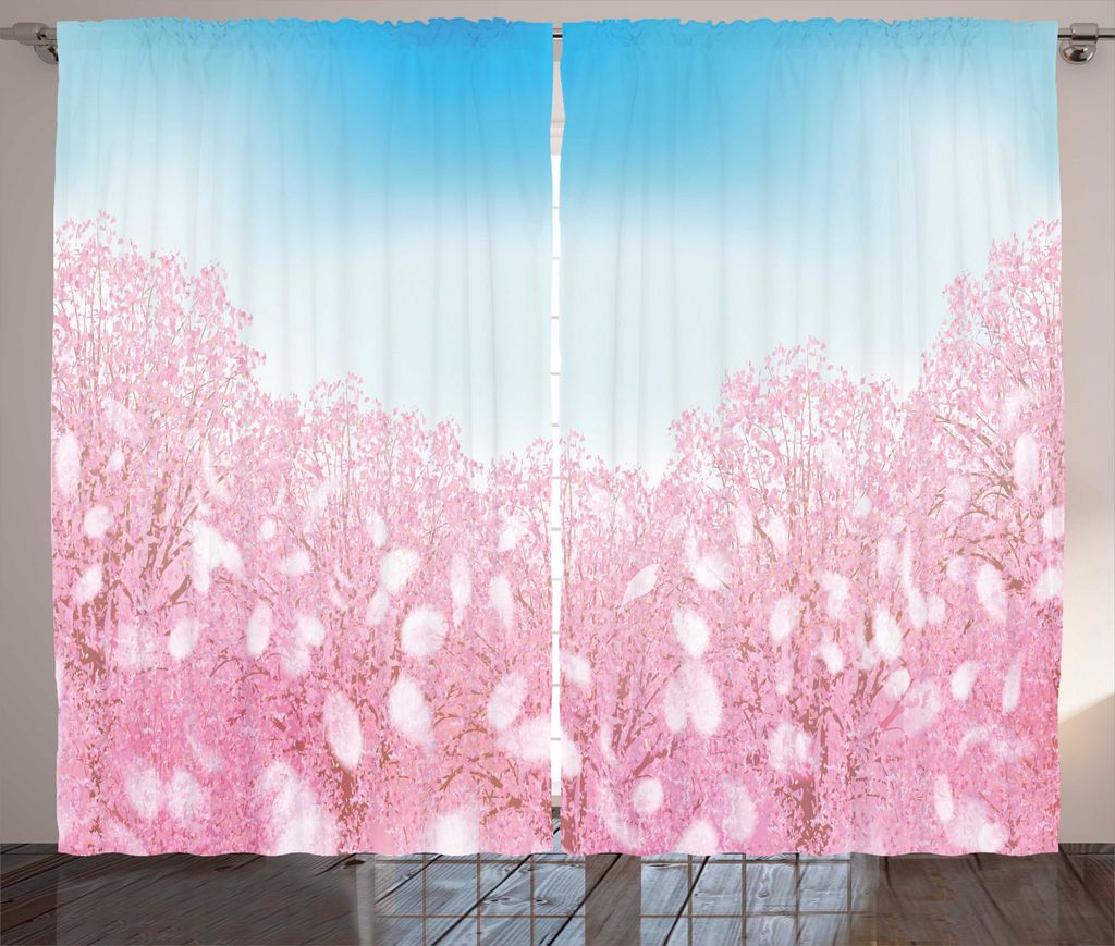 ABAKUHAUS Blau und Pink Rustikaler Gardine, Kirschblüten-Ansicht, Schlafzimmer Kräuselband Vorhang mit Schlaufen und Haken, 280 x 225 cm, Baby Pi...