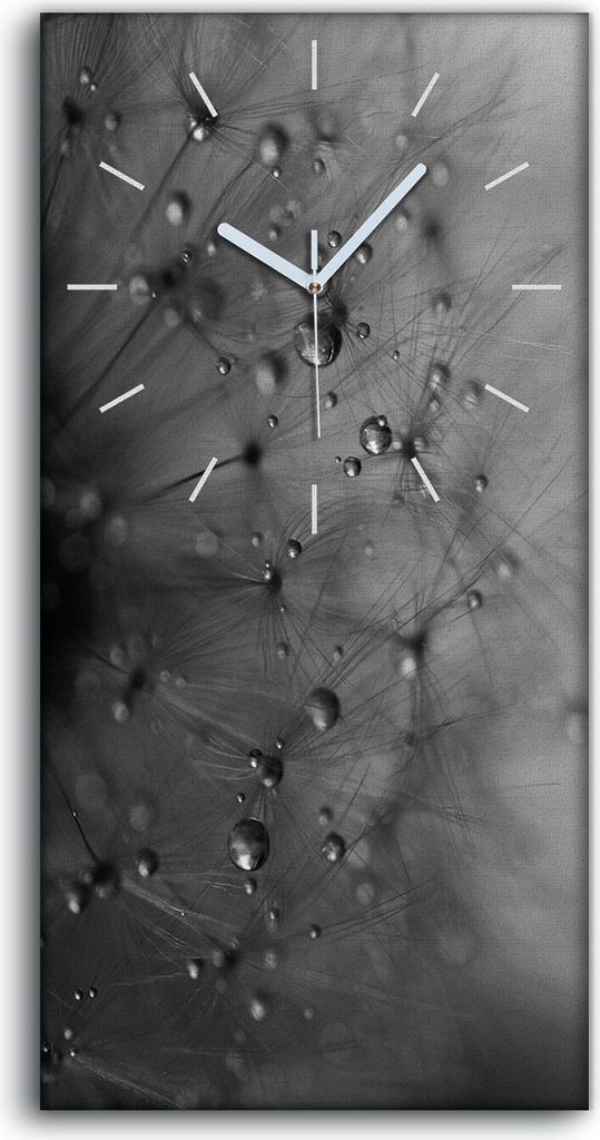 Wandkunst Leinwand Bild Uhr 30x60 Malerei Abstrakte Löwenzahn Wassertropfen - weiße Hände