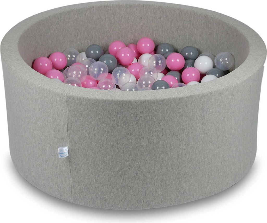 Bällebad 90x40cm hellgrau – Mit 300 Bällen / transparent, weiß, grau, puderrosa