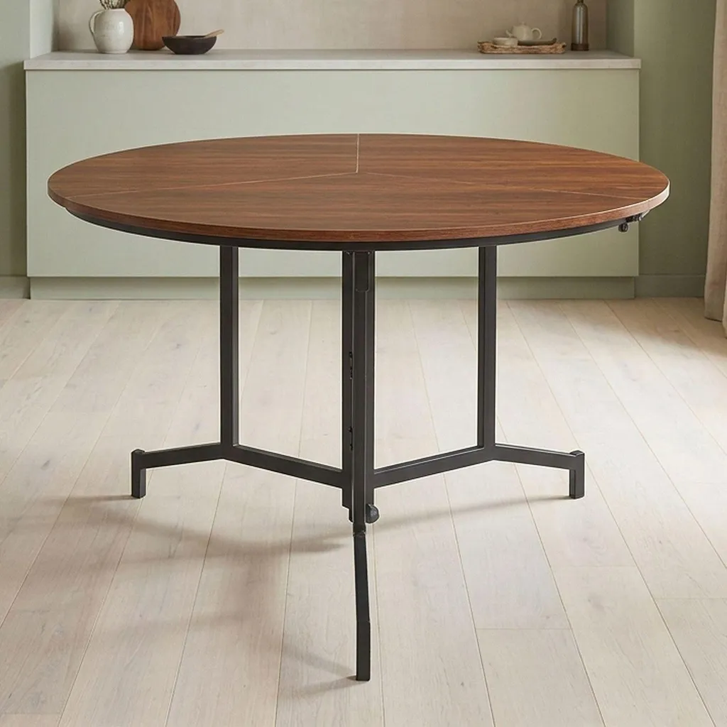 Table de salle à manger ronde gain de place 120cm bois et métal noir