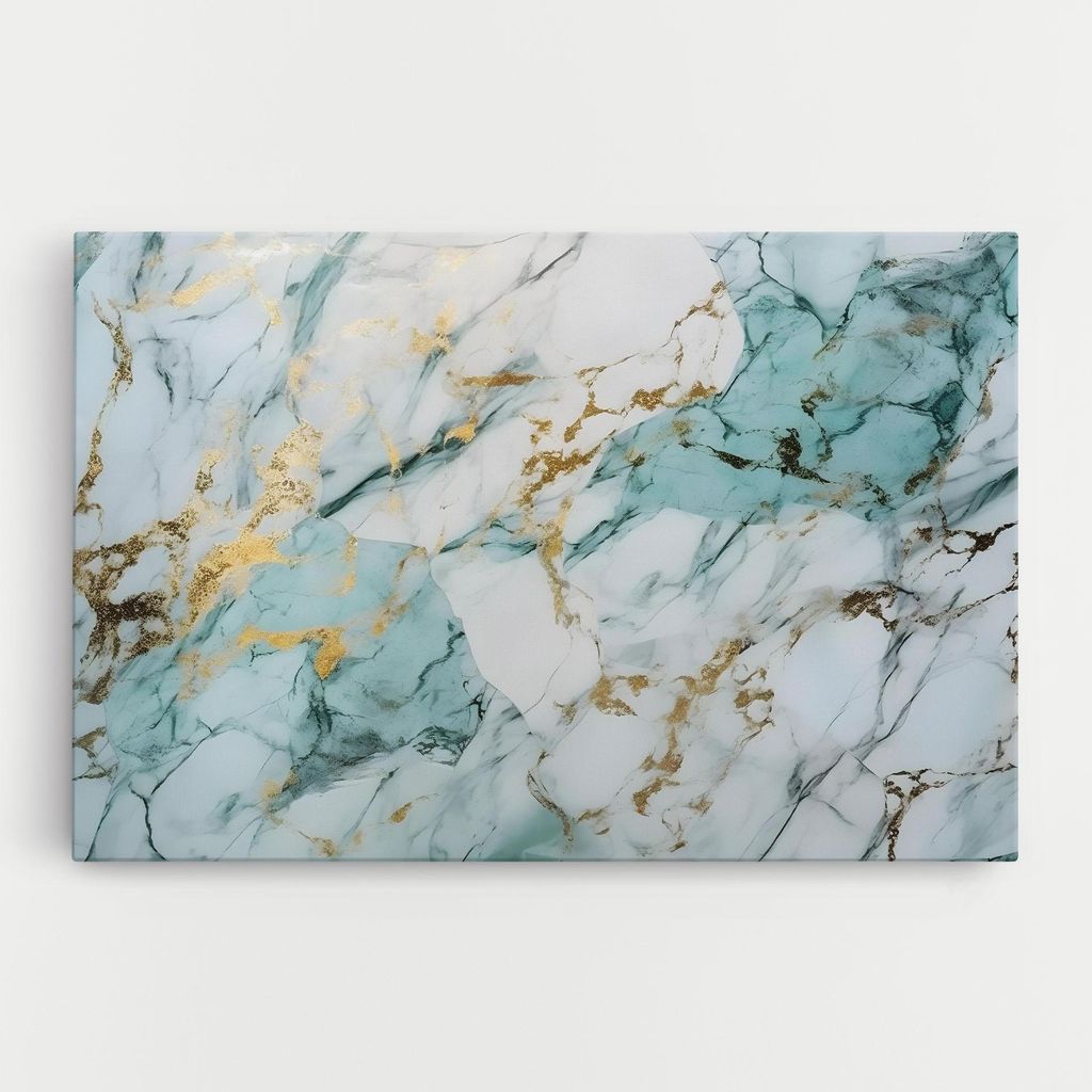 ARTHUB Leinwandbild 50x70 cm, Light Green Gold Line | Wohnzimmerdekoration, Hängende Bilder, Wanddekoration, Heimdekoration, Abstrakte, Marmor