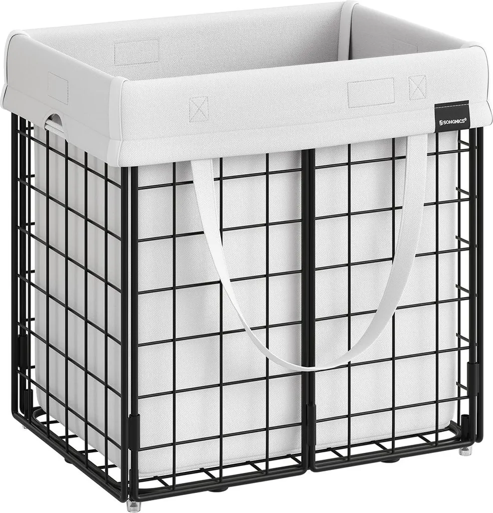 Panier à linge 50 litres avec sac amovible et lavable - Corbeille grise