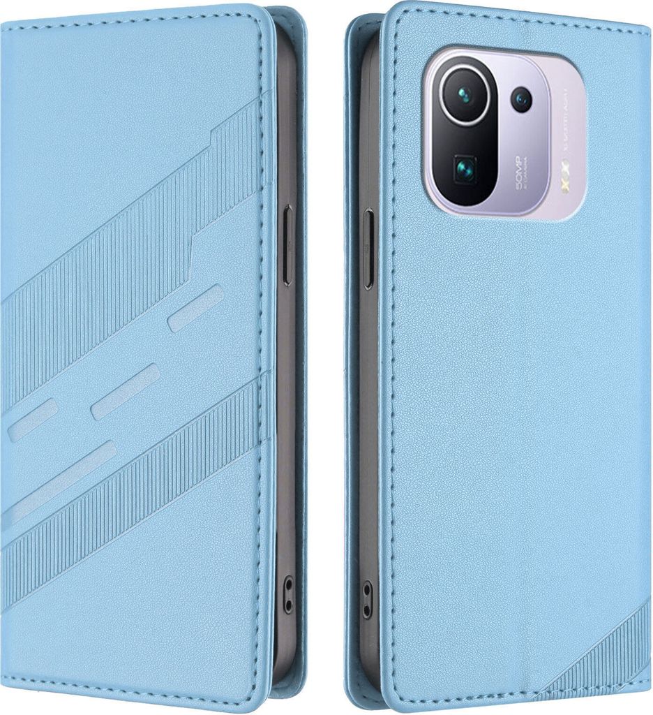 Hülle für Xiaomi 11 Pro, Kunstleder Brieftaschen Handyhülle mit Kartenfach und Standfunktion Hellblau