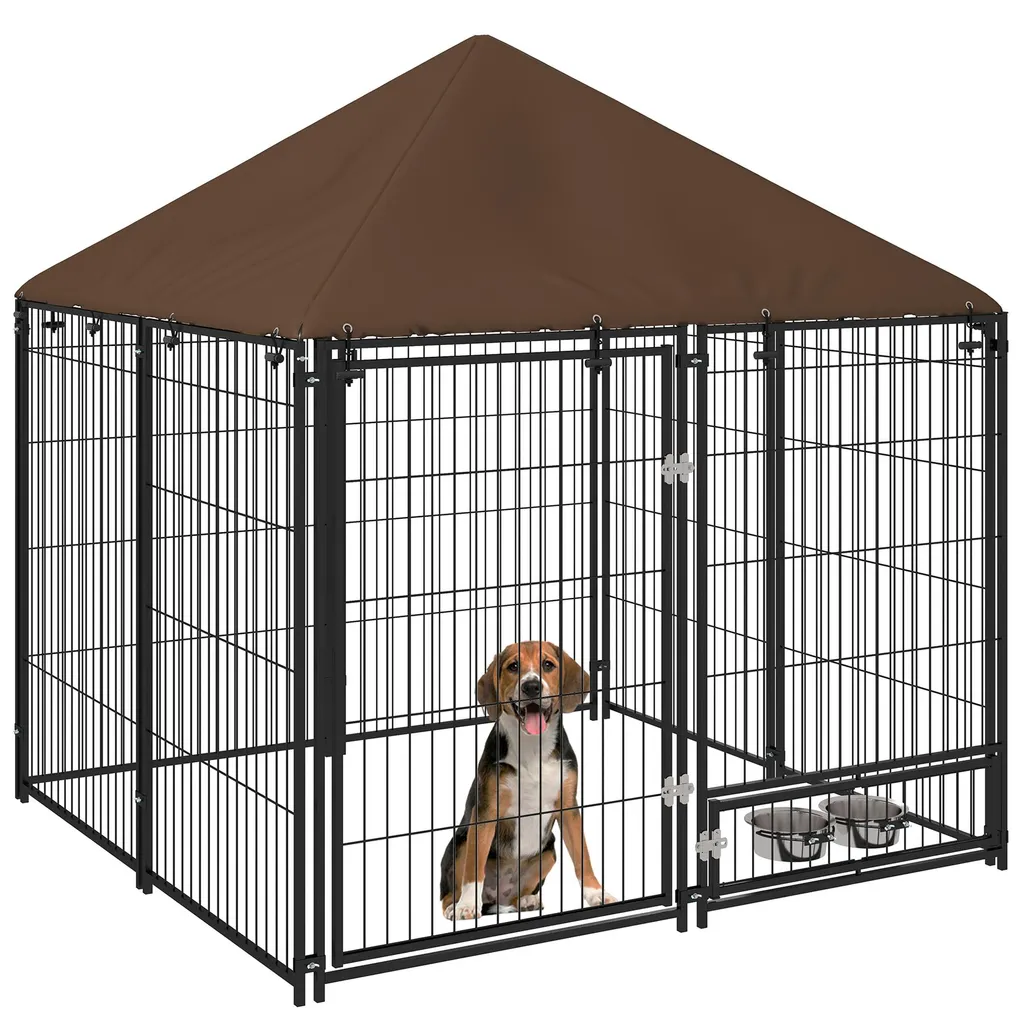Niche pour chien café 141x141x151 cm : abri extérieur robuste et isolant