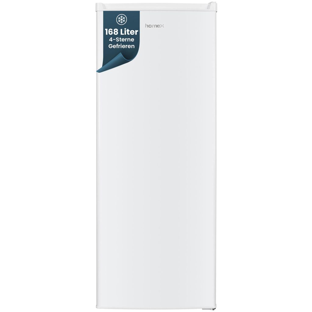 homeX Gefrierschrank, Tiefkühlschrank groß - 168L Nutzinhalt, 4-Sterne Gefrieren, XXL Freezer, freistehend, leise, weiß