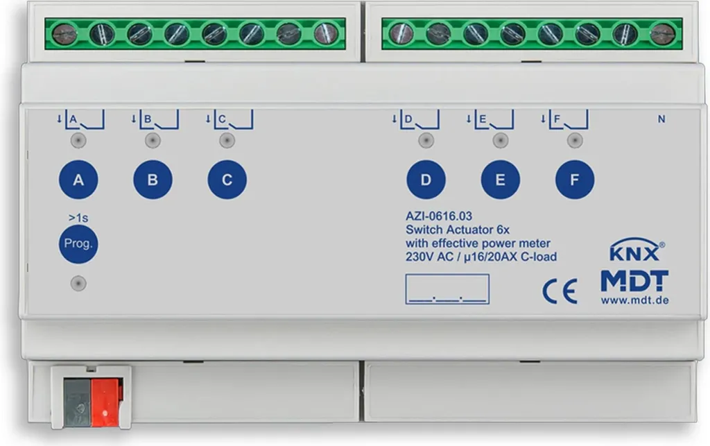 MDT Commutateur 6 voies 8TE REG 16A 230V AC 200µF - Actionneur KNX Pro