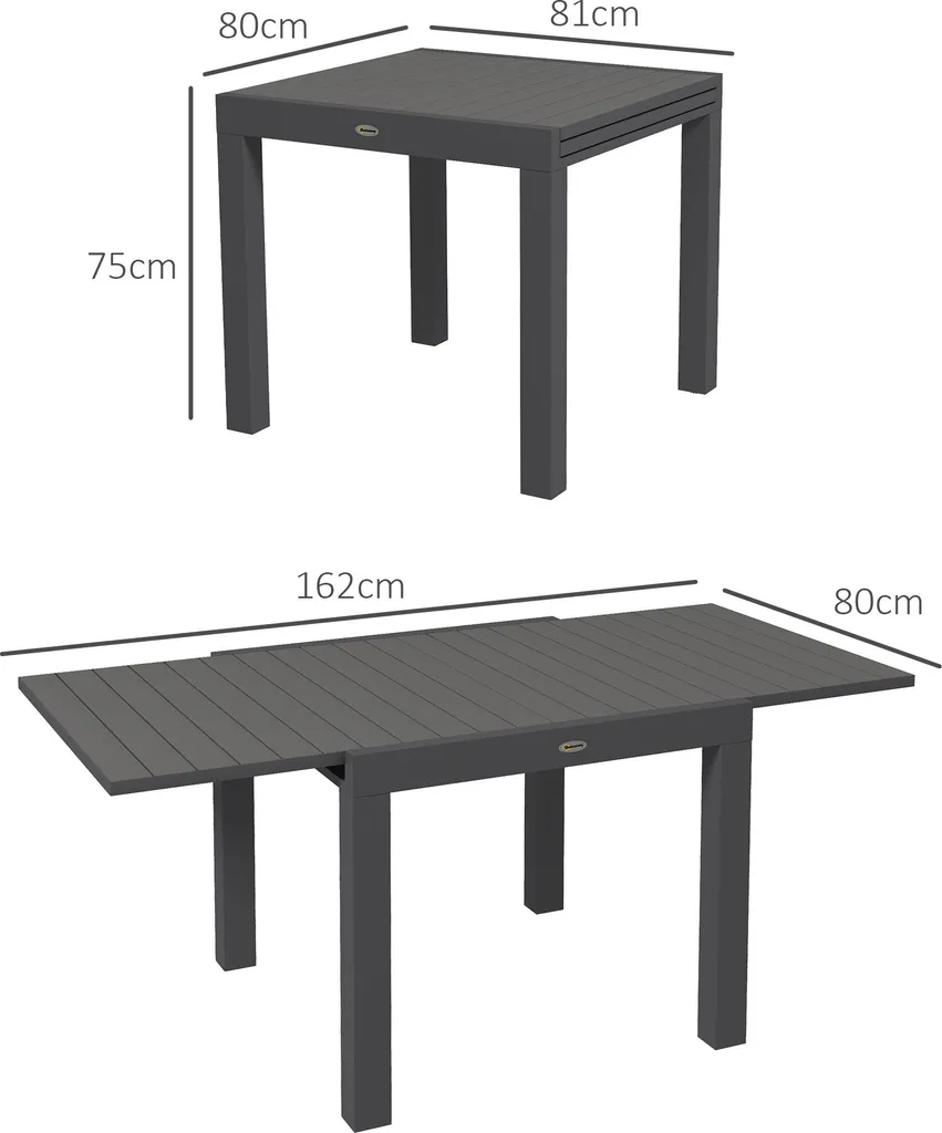 Table de terrasse en aluminium résistant, extensible de 81 à 162 cm gris