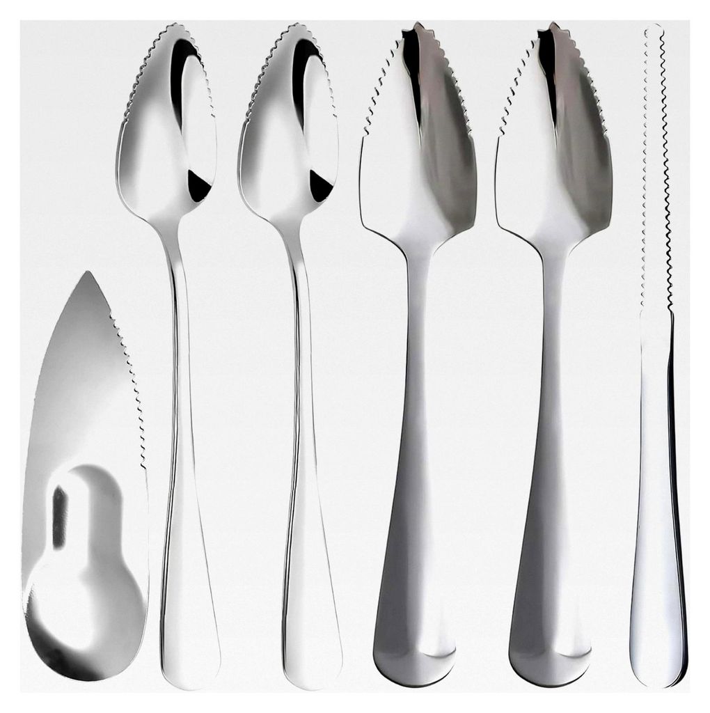 Grapefruit Löffel Set, 6-teiliges Küchenutensilien-Set mit 2 Grapefruit Löffeln, 2 Kiwi Löffeln, 1 Grapefruitmesser und 1 Schneidewerkzeug, gee...