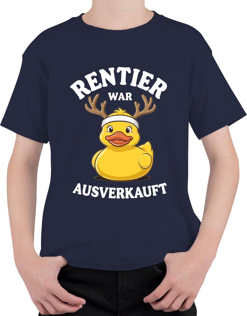 Rentier war t Weihnachten Gummiente Geschenk lustig Uni Kinder T-Shirt, Navy, 128