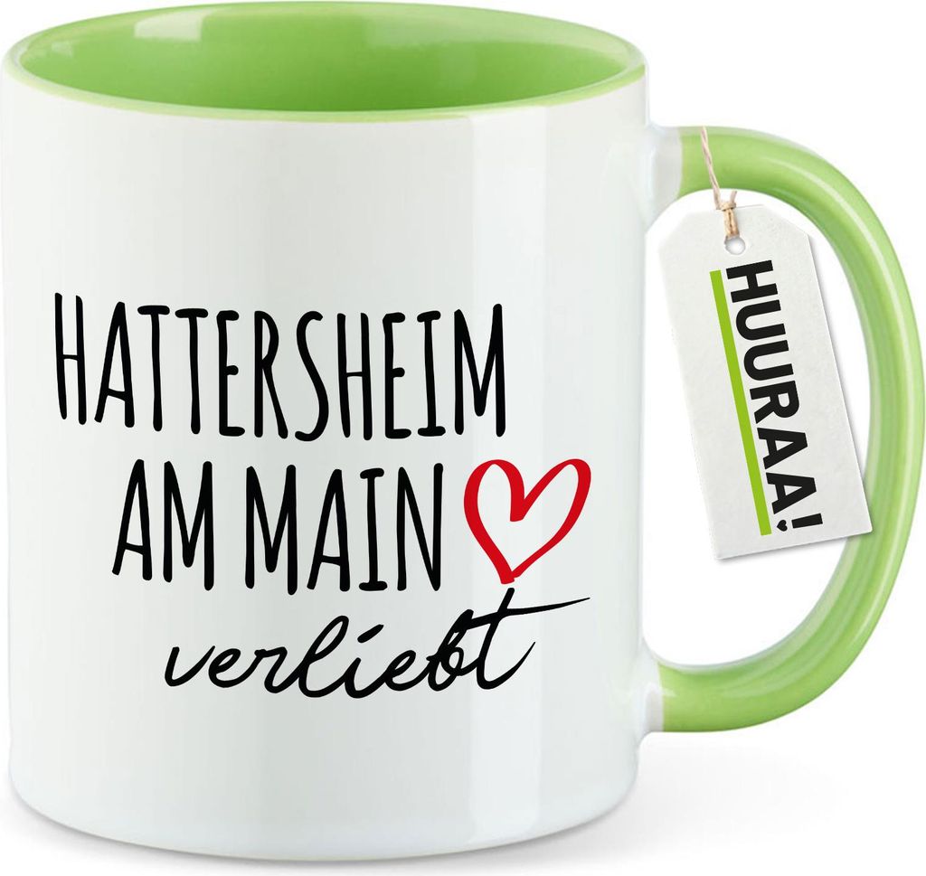 Huuraa Kaffeetasse Hattersheim am Main verliebt 330ml Grün Keramik Kaffeebecher Geschenkidee