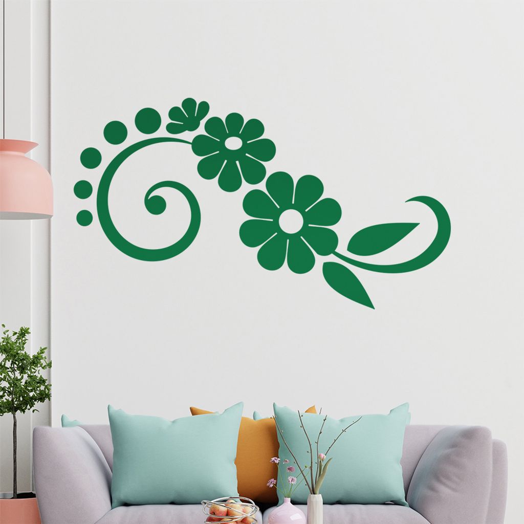 Blume - Linien Punkte Wandtattoo in 6 Größen - Wandaufkleber Wall Sticker - Dekoration, Küche, Wohnzimmer, Schlafzimmer, Badezimmer