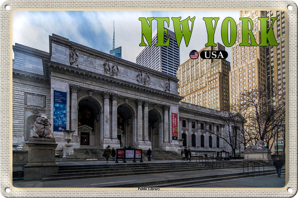 Blechschild Reise 18x12cm New York USA Public Library Bibliothek
