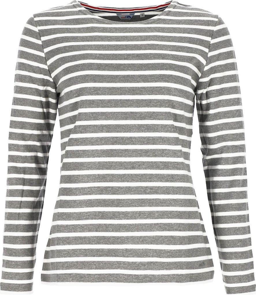 modAS Damen Shirt Streifenshirt 1/1-Arm - Ringelshirt Langarmshirt Damen Gestreift - Longsleeve Shirt mit Streifen aus Baumwolle in Graumelange/Wei...