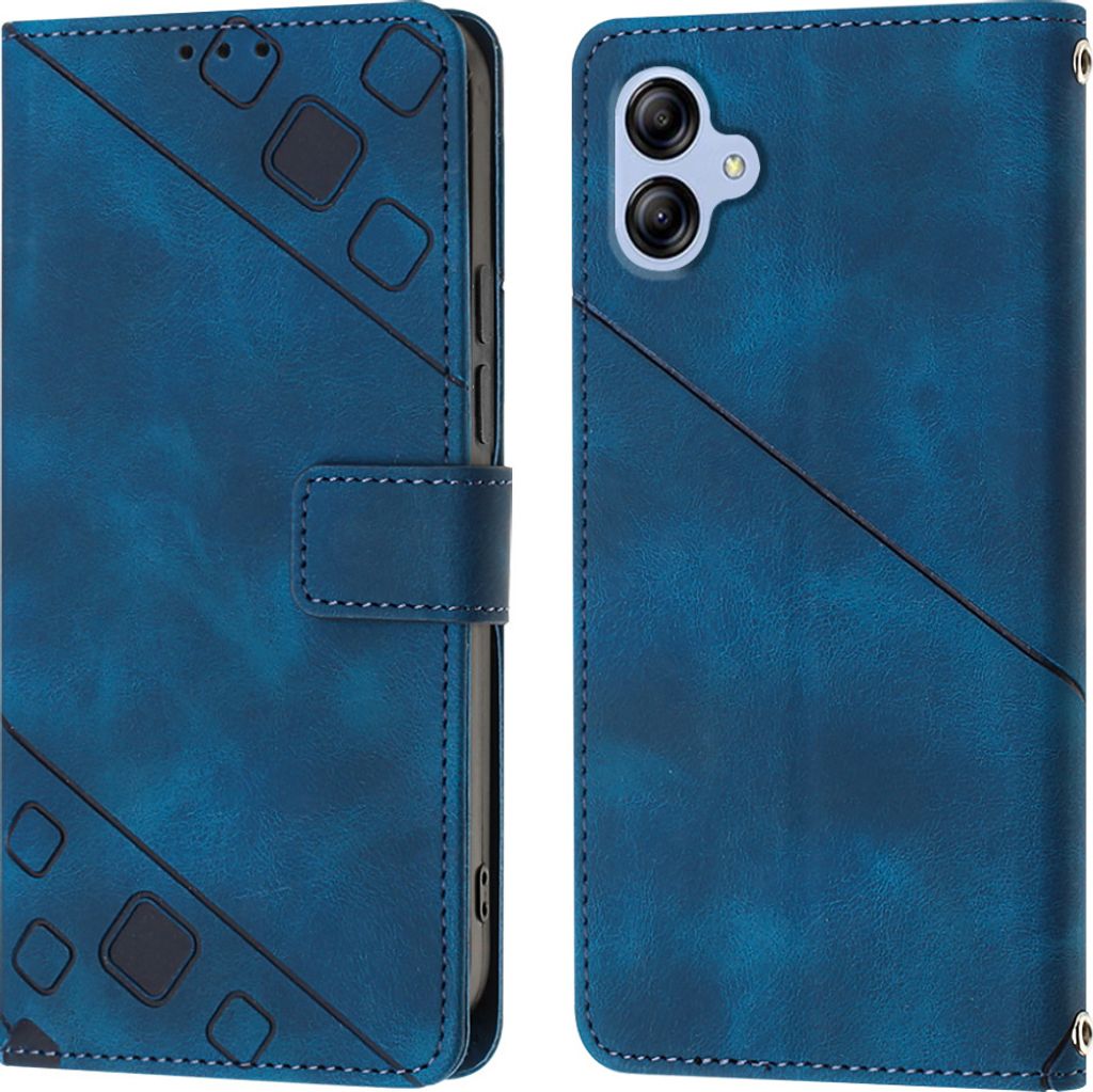 Hülle für Samsung Galaxy A04E Prägung Flip Leder Brieftasche Schutzhülle mit Ständer Blau