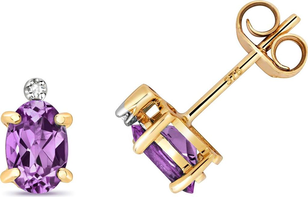 Funkelndes Feuer Schöne 9 Karat (375) Gold Diamant Paar Ohrstecker Brillant-Schliff H - PK mit Amethyst - 8mm*5mm; TRS28457
