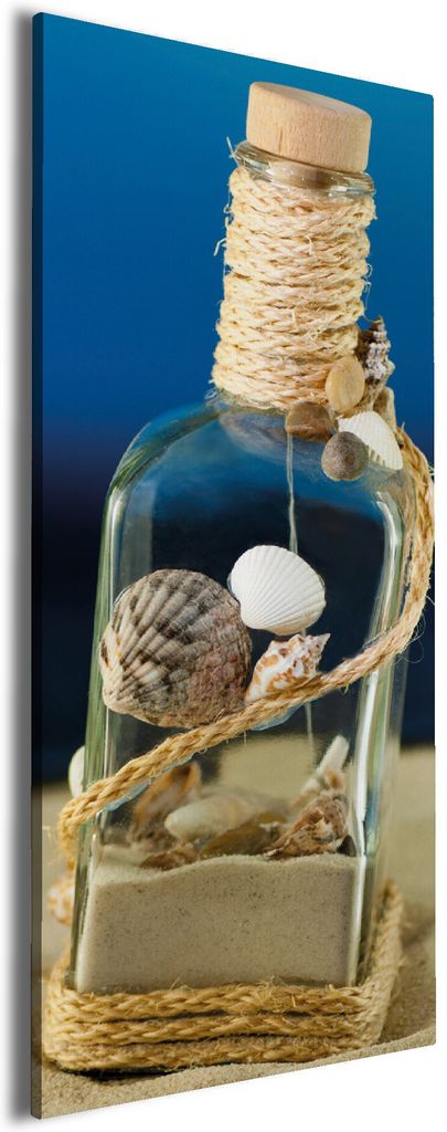 Wallario Premium Leinwandbild Flaschenpost vom Meer in Größe 30 x 75 cm
