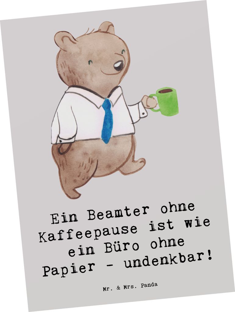 Mr. & Mrs. Panda Postkarte Beamter Kaffeepause - Grau Pastell - Geschenk, Fotokarte, Beruf, Jubiläen, Ansichtskarten, zuverlässig, Ansichtskarte,...