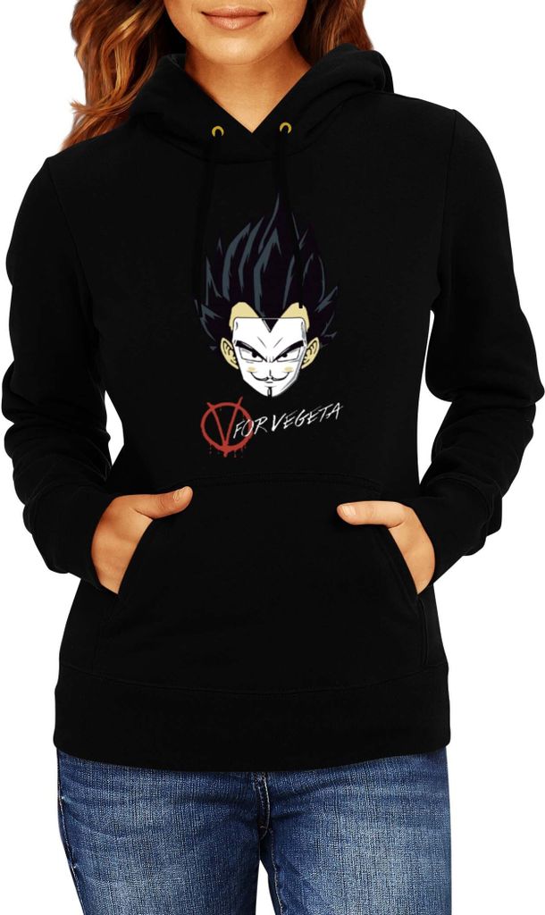 Damen Kapuzenpullover Dragon Anime Manga Ball Z V For Vegeta, Lady M / Schwarz