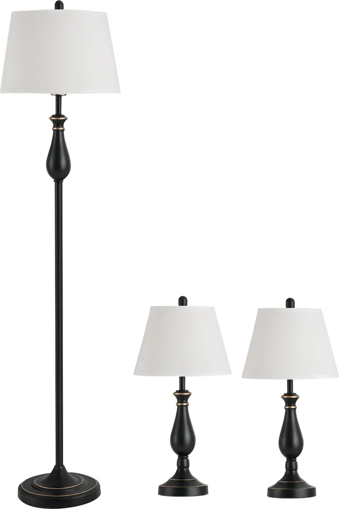 Lot de 3 lampes design chic avec abats-jours en tissu et pieds robustes