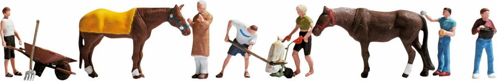 NOCH Figuren-Set „Stallarbeit“, mit Pferd und Zubehör, für Modellbahn Spur H0, ideal zum Basteln und Dekorieren