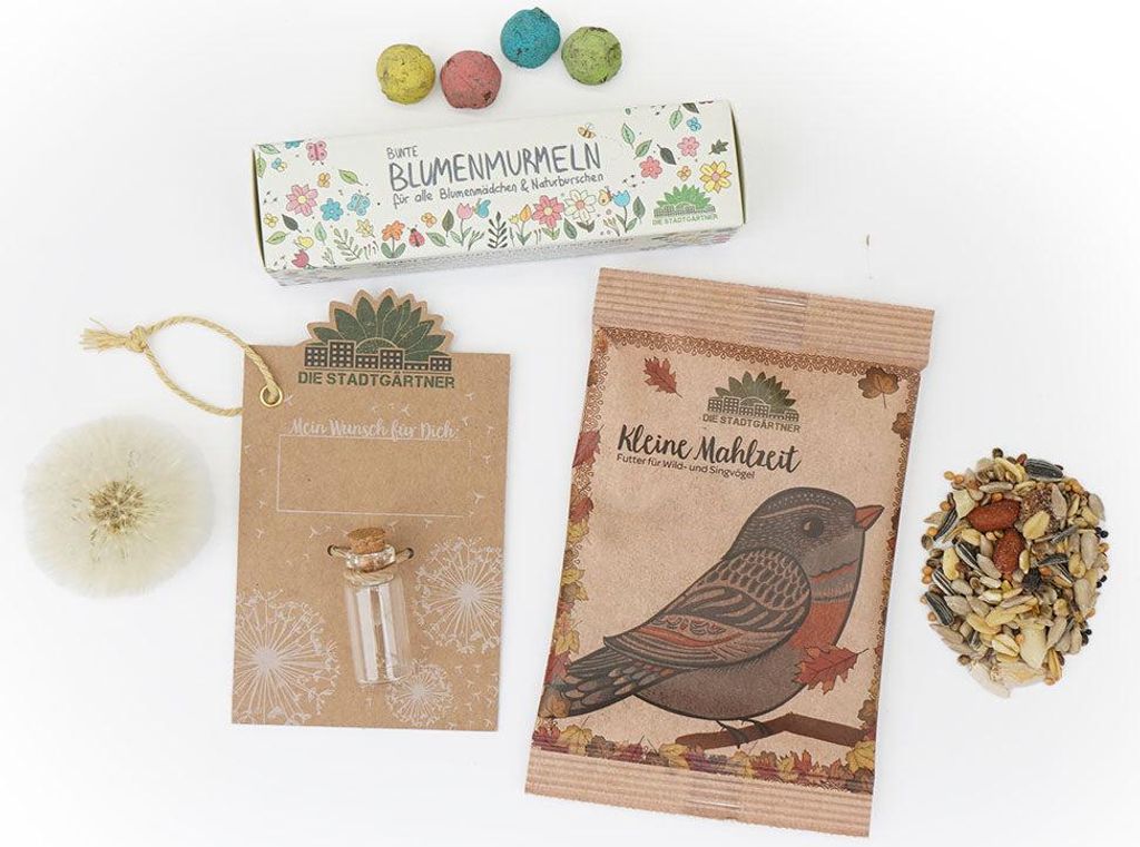 Adventskalender Füllung 3er Geschenkset Blumenmurmeln Vogelfutter pflegeleicht