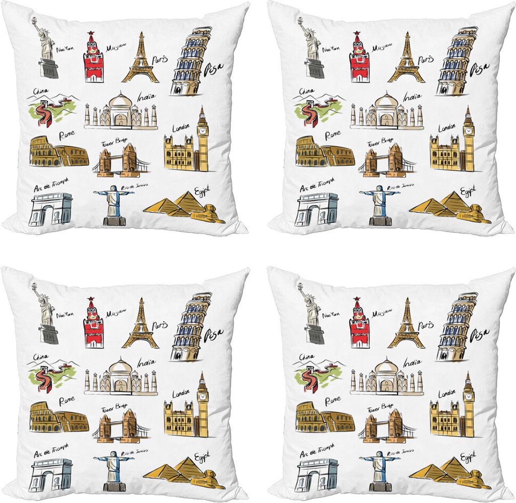 ABAKUHAUS Reise Kissenbezug Set (4 Stück), Berühmte Sehenswürdigkeiten Tourismus, Moderner Doppelseitiger Digitaldruck, 45 cm x 45 cm, Mehrfarbig