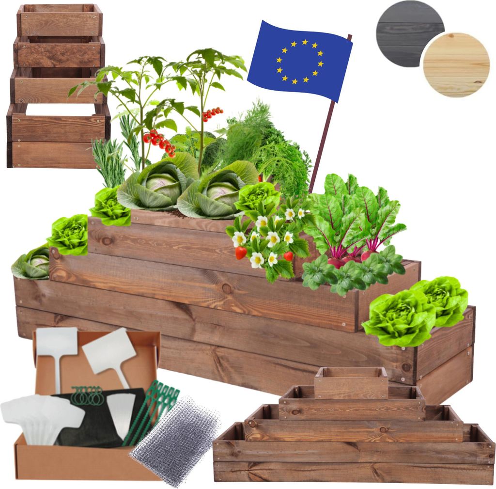 MODO24 Hochbeet Holz, Pflanzkasten, Massivholz, Kiefer, Kräuterbeet, Blumenkasten, Garten, Terrasse, 45x117x30 cm, Braun, ZP09