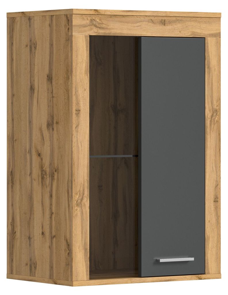 Jam Vitrinenschrank 1 Glastür grau, Eiche Nachbildung.