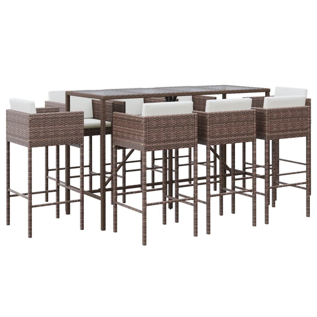 vidaXL 9-tlg. Gartenbar-Set mit Kissen Braun Poly Rattan